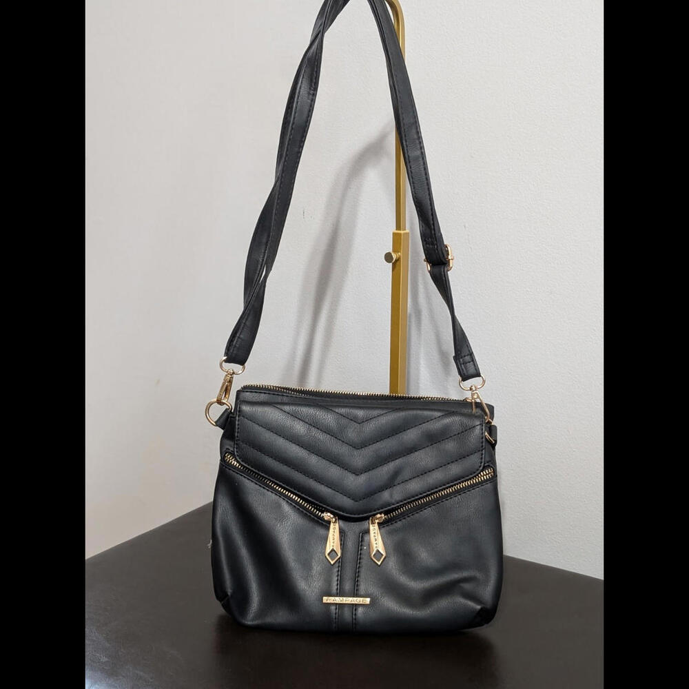 Rampage Women's Faux Leather Multi Pocket Crossbody Bag Black Purse